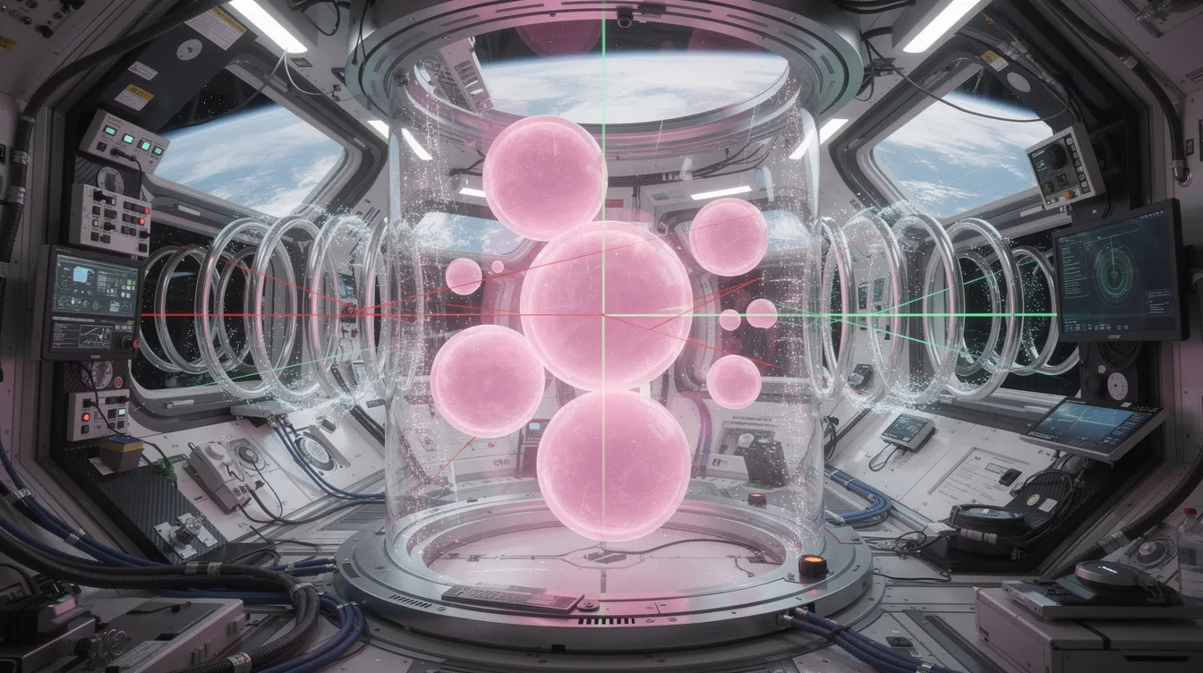 NASA'nın Soğuk Atom Laboratuvarı'nda lazerler ve atom çipi kullanılarak oluşturulan ultra soğuk gaz kabarcıklarının illüstrasyonu.