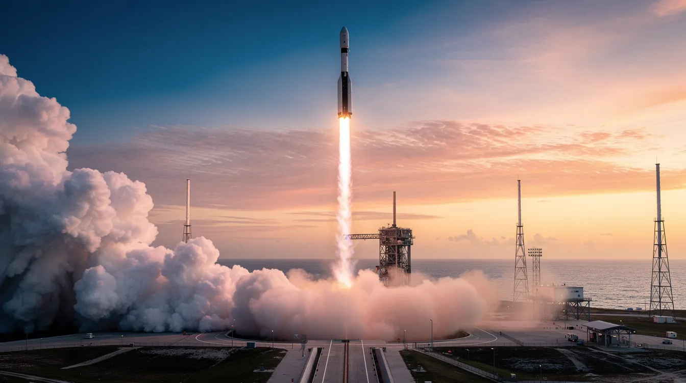 SpaceX Falcon 9 roketinin Cape Canaveral'den şafak vakti fırlatılışı.