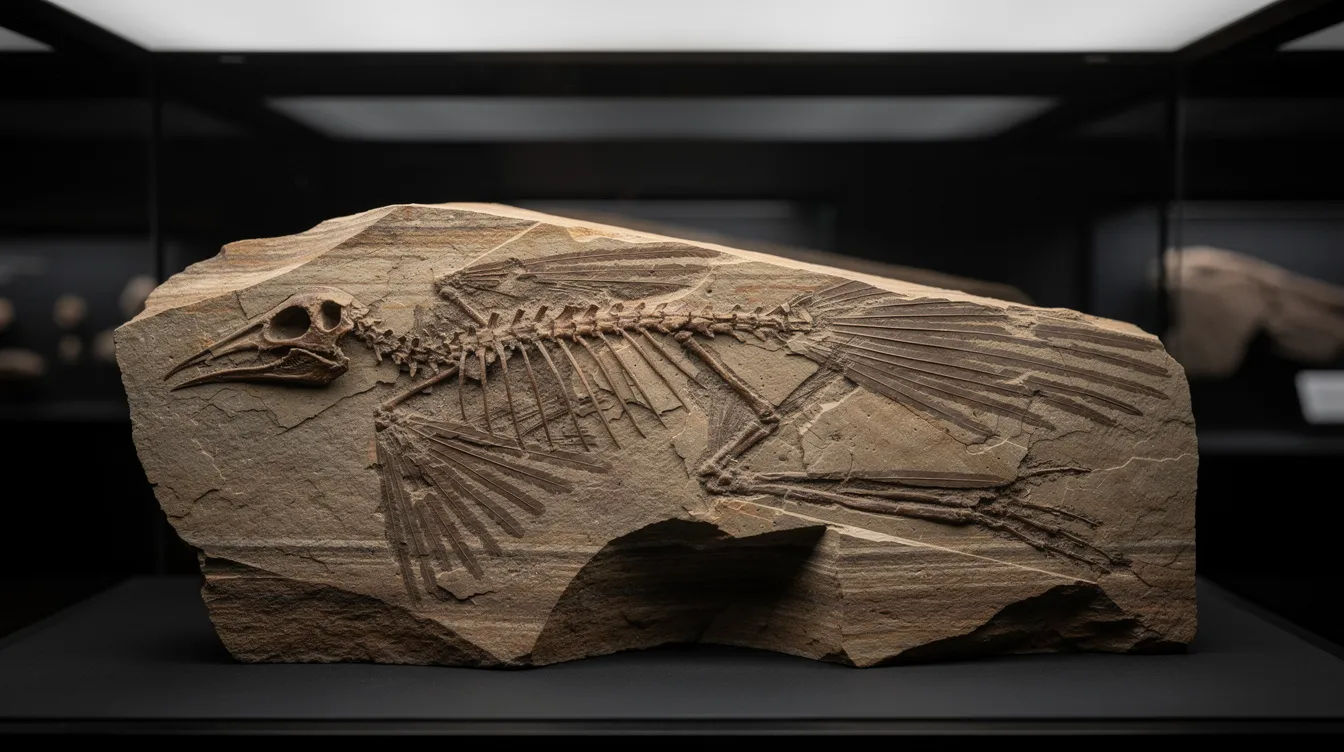 Zhengheornis buyu fosilinin 150 milyon yıllık iskelet kalıntıları, laboratuvar ortamında inceleniyor.