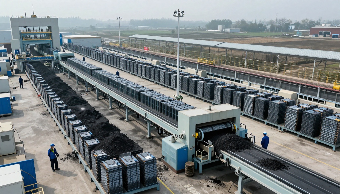 Bir geri dönüşüm tesisinde istiflenmiş kullanılmış elektrikli araç bataryaları, endüstriyel ölçekli batarya yönetiminin sembolü
