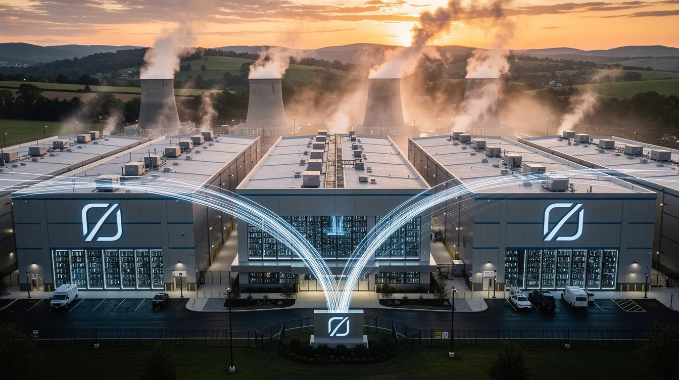 Kentucky'deki Hawesville veri merkezi kampüsünün 401 MW'lık AI altyapısını gösteren geniş açılı endüstriyel çekim