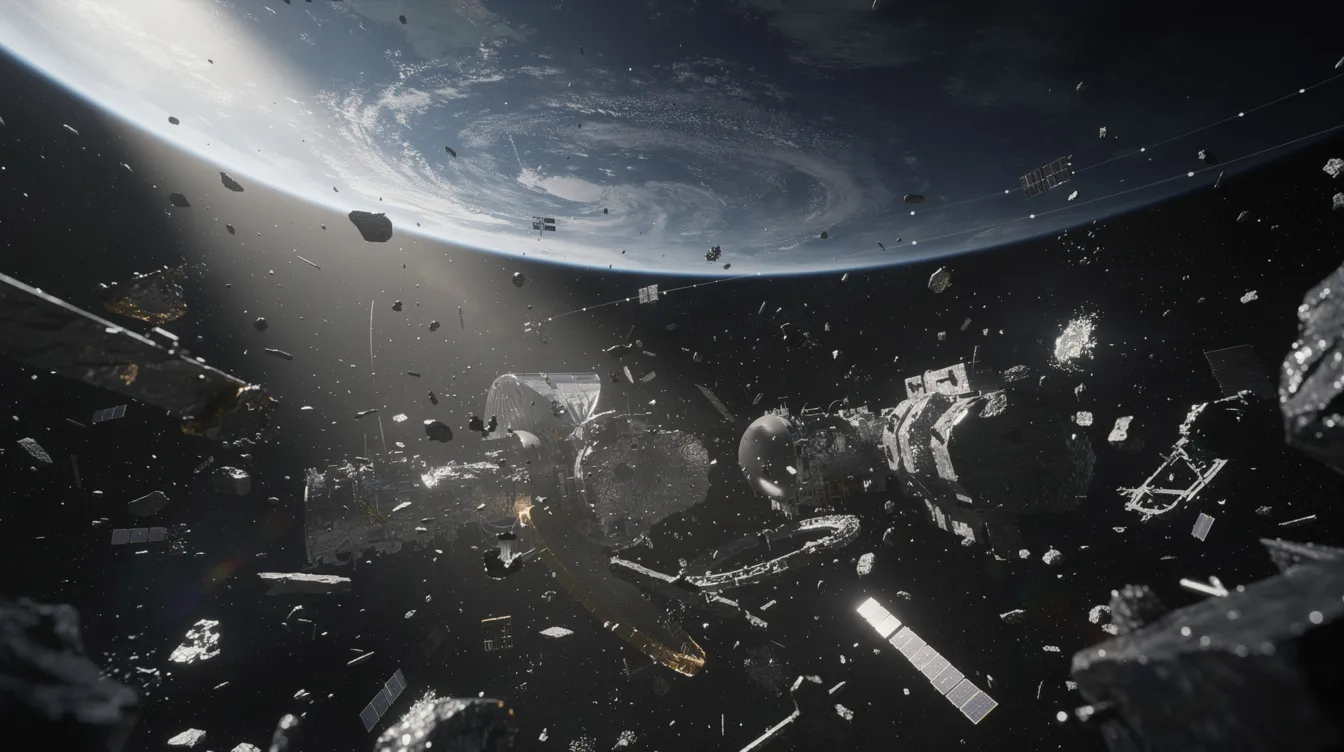 Uzay enkazı ve Starlink uyduları illüstrasyonu